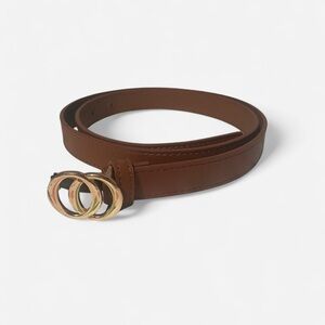 Elegant Brown Leather Belt with Gold Buckle